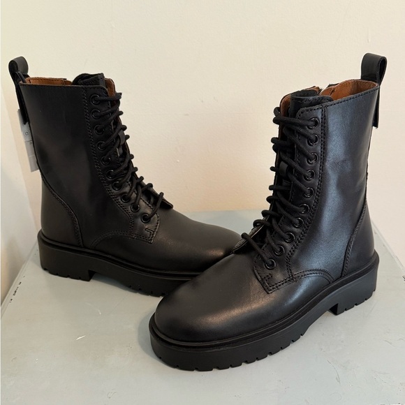 Zara Shoes - NWT Zara Black Leather Lace-Up Combat Ankle Punk Moto Boots Shoes Size 35 l US 5